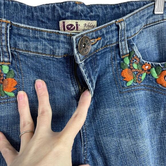 VTG Lei Y2k Blue Denim Low Rise Ashley Jeans Orange Floral Boho Embroidery 15 - Picture 8 of 14